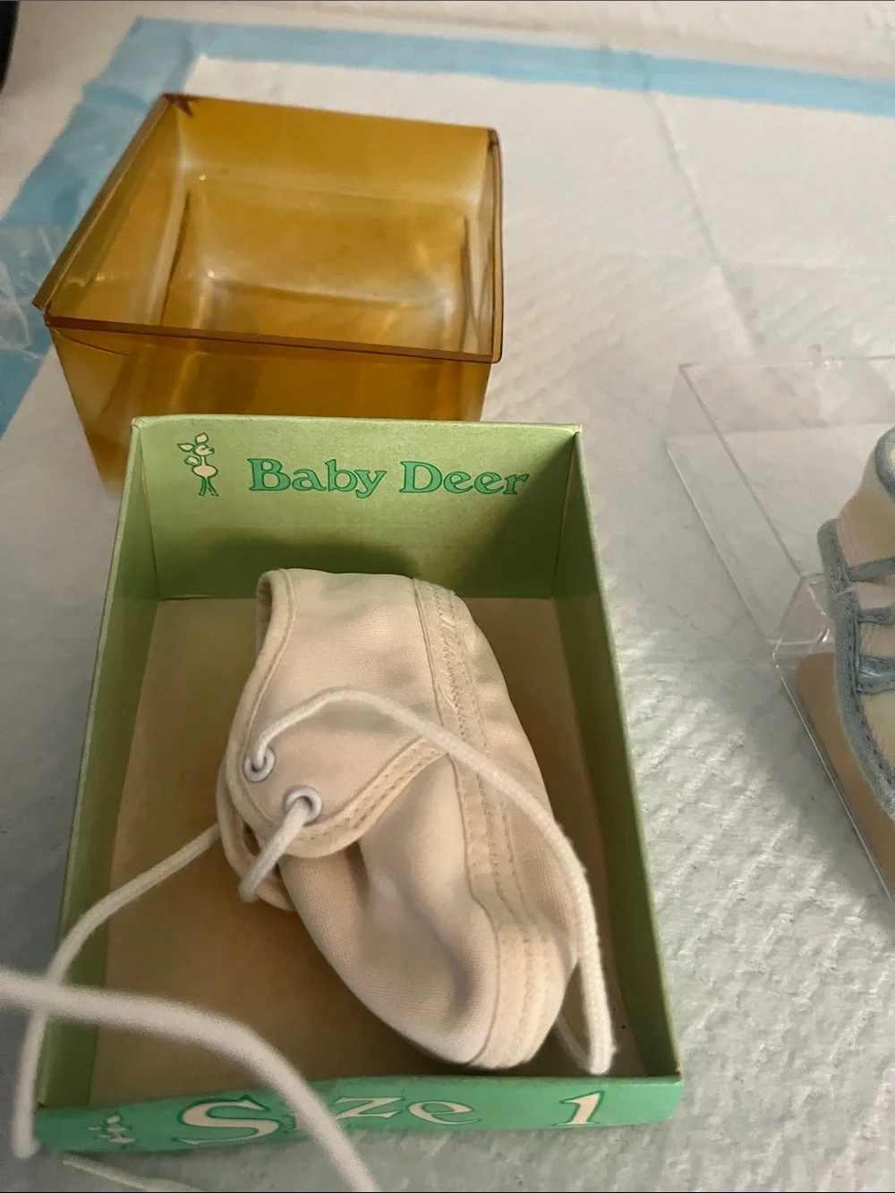 Vintage Cream Baby Lace-Up Booties and White & Light Blue Mary Jane Bootees